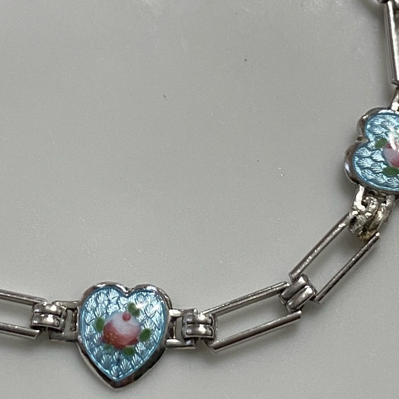 VTG Sterling 3 Hearts Guilloche Bracelet - Picture 5 of 10